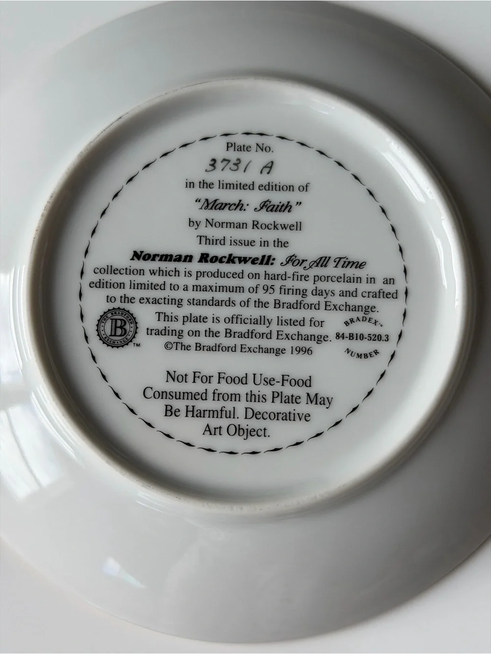 The Bradford Exchange Norman Rockwell 1996 “March: Faith“ Decorative Art Plate
